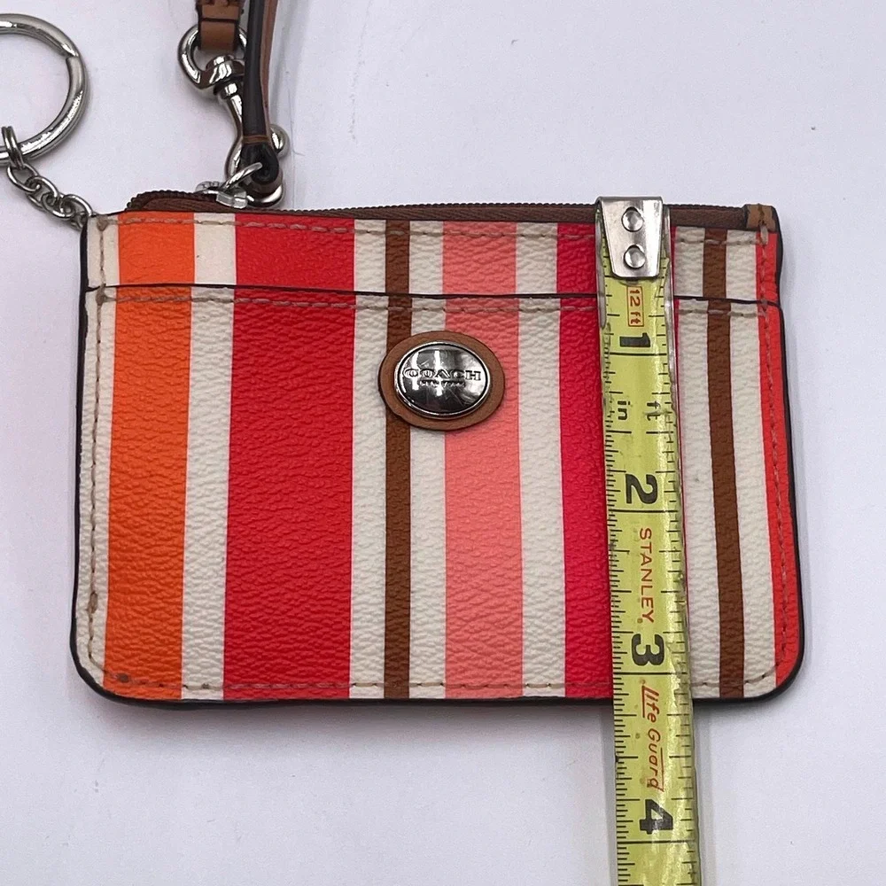 Coach Multi Color Striped ID Skinny‎ Mini Wallet Wristlet Pink Orange Brown
